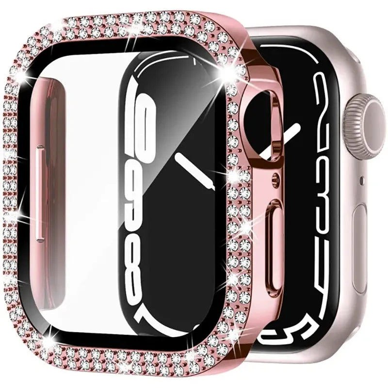 Apple Watch case with double diamond glass screen protector and flip-up privacy cover in multiple colour options