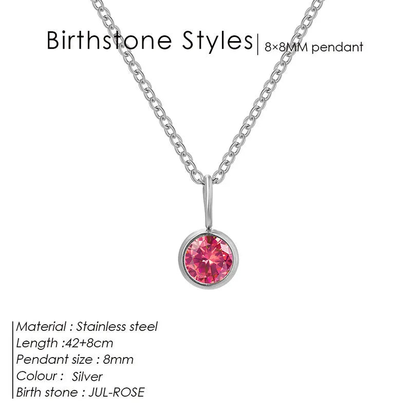 Entry Lux Colorful Rhinestone Pendant stainless steel U-shaped necklace with golden finish and July rose red rhinestone