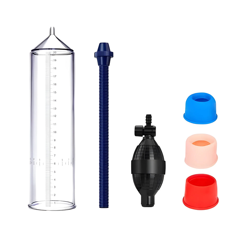 Silicone penis simulator cover accessory kit with plastic valve exerciser and assembly parts