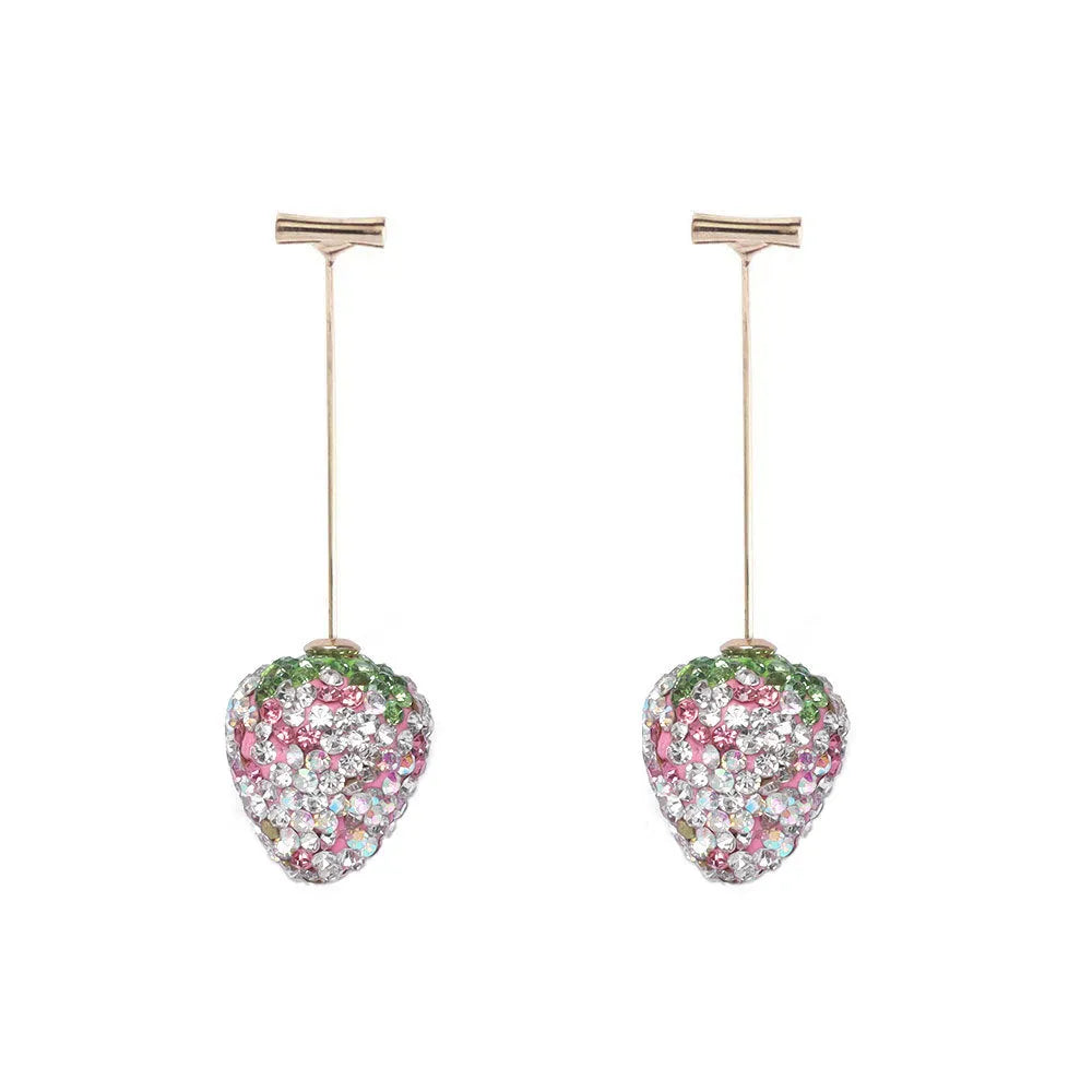 Geometric strawberry earrings with spot drill design in zinc alloy, showing colour variations