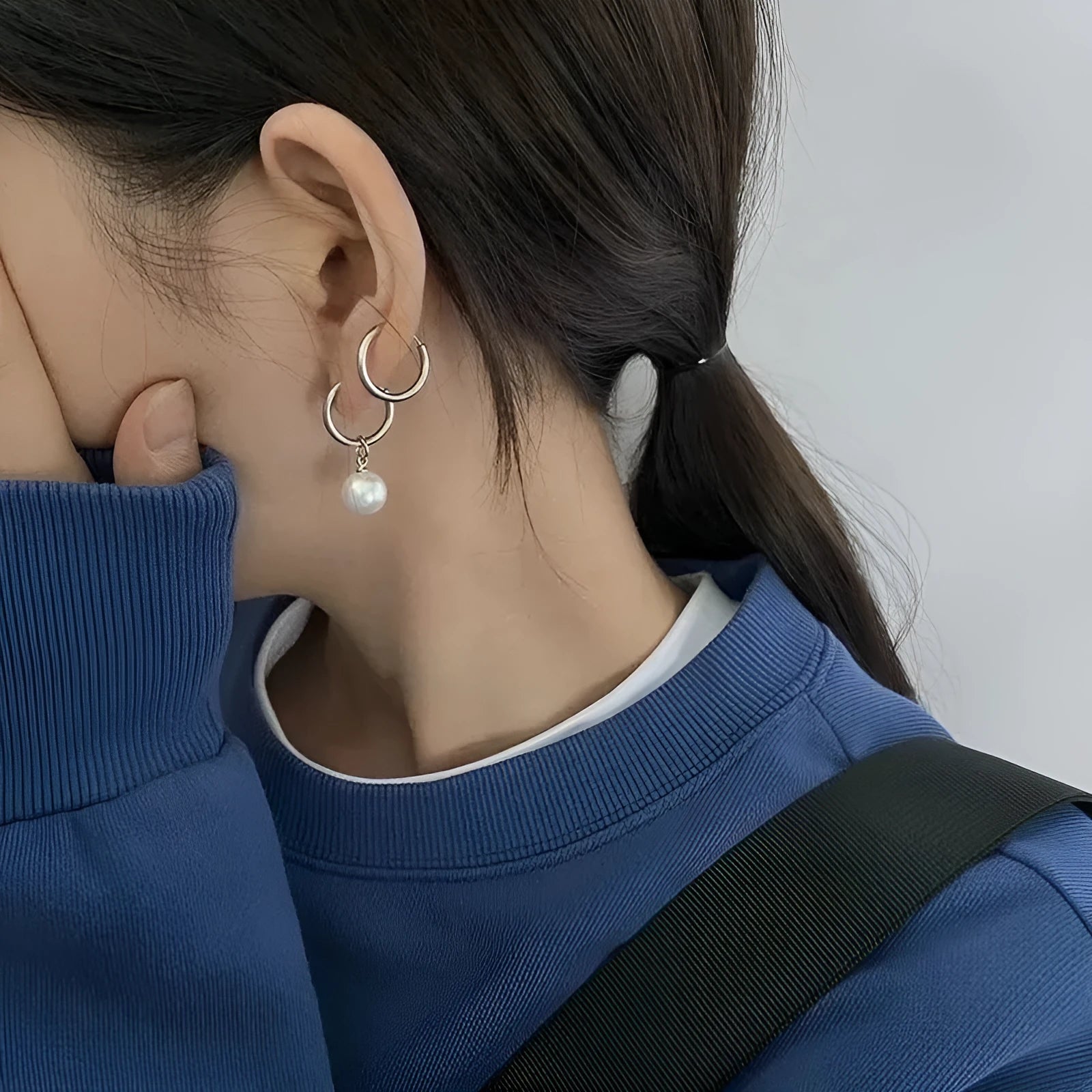 Pearl geometric drop earrings with titanium steel posts and alloy construction in hip-hop inspired design