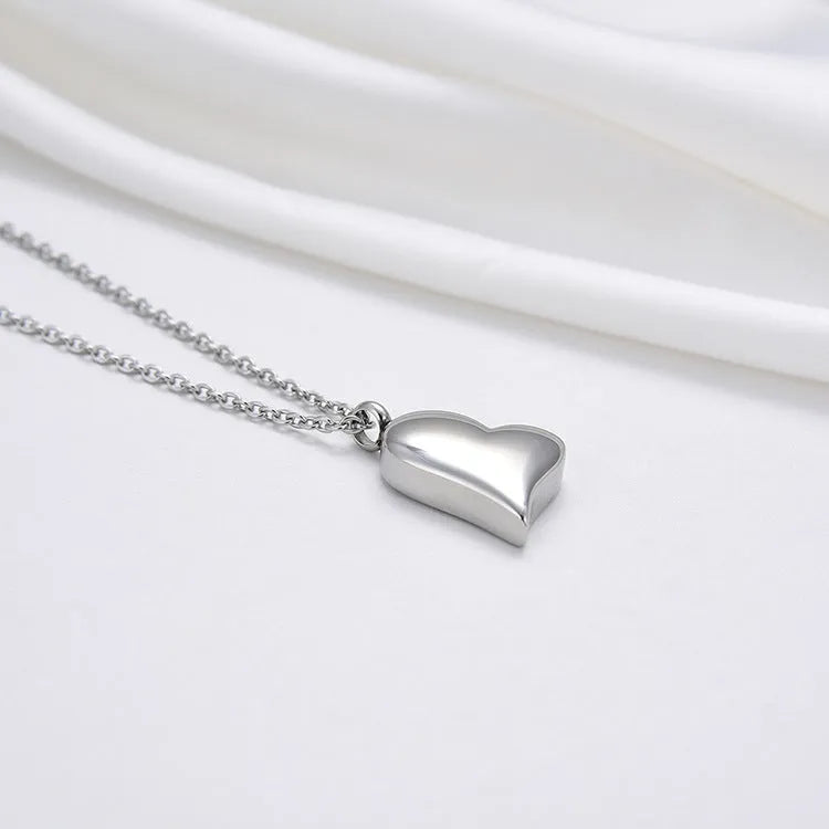 Silver curved peach heart stainless steel pendant necklace with adjustable chain