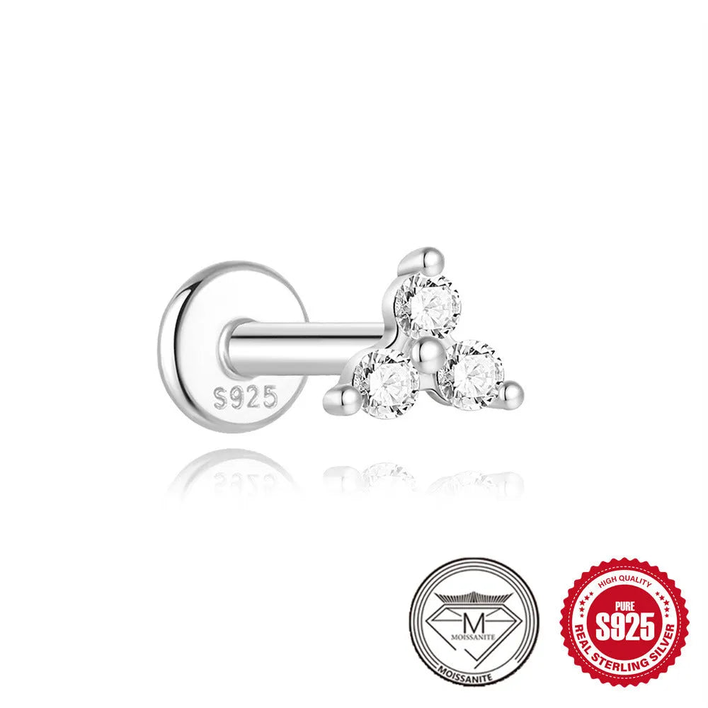 Sterling silver geometric stud earrings with petal design in platinum finish