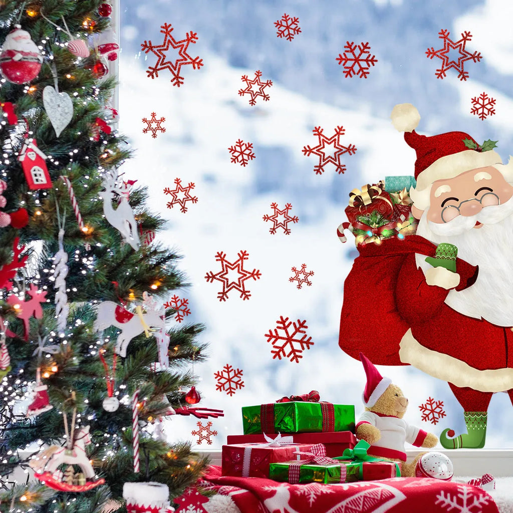 DJ4002 Snowflake Santa Claus static wall sticker on window showcase, 27x40cm, PVC material, modern simple design