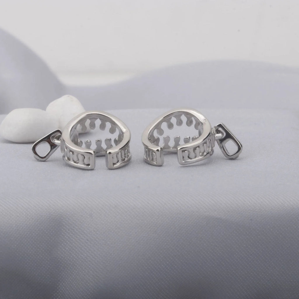Geometric copper ear clips with simple line design and zipper closure mechanism
