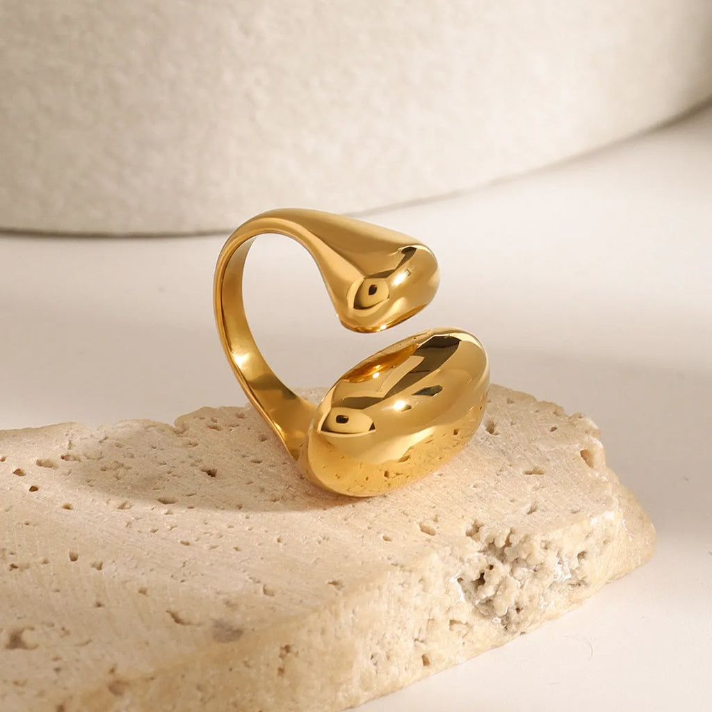 Geometric open ring for women in electroplated stainless steel with European exaggerated style