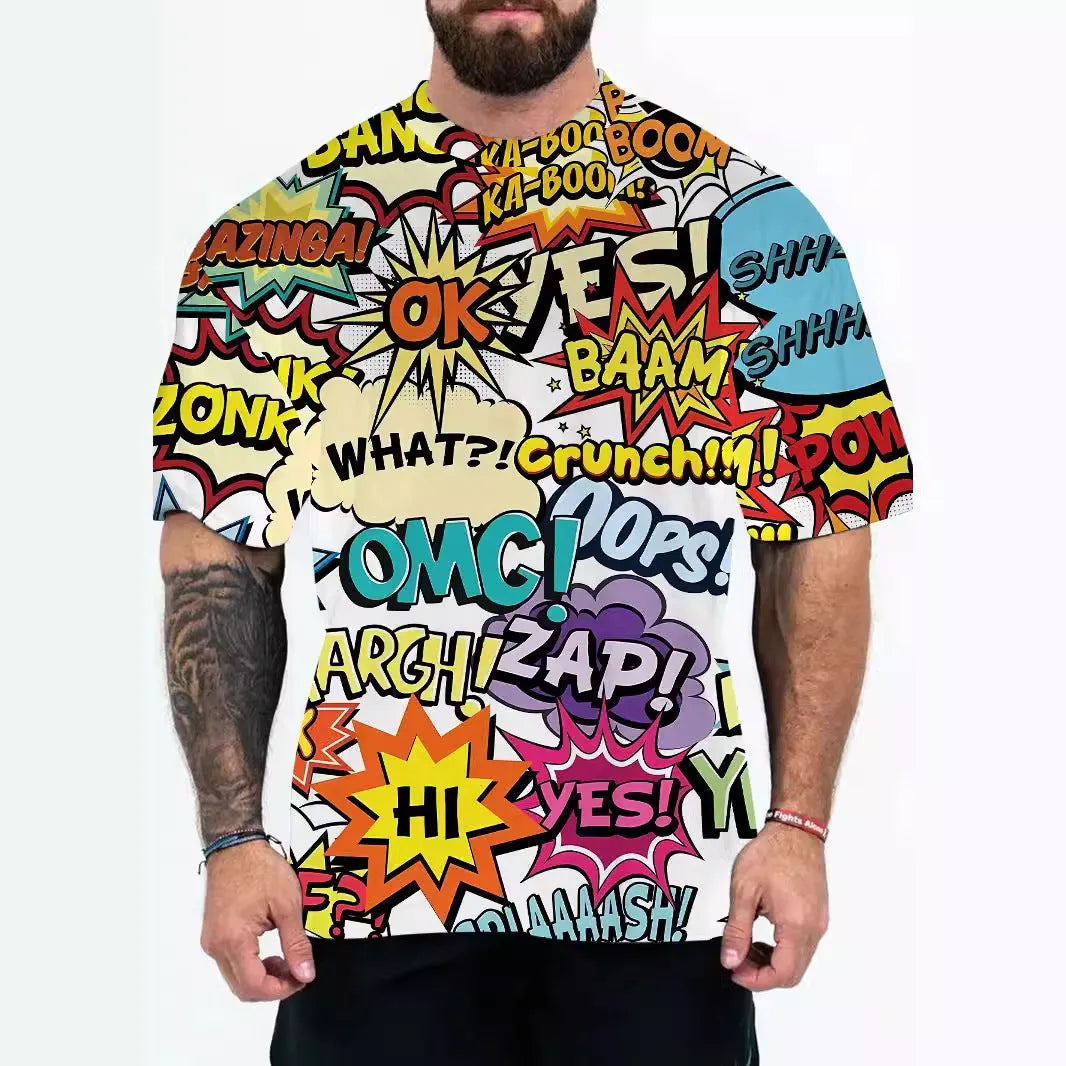 Men's loose fit graphic t-shirt in coloured letters or eagle head design on grey background