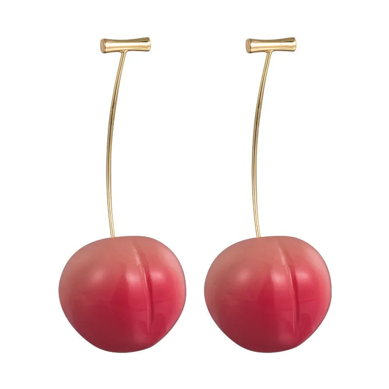 A pair of acrylic peach-shaped earrings with copper fittings, shown in small and large size options.