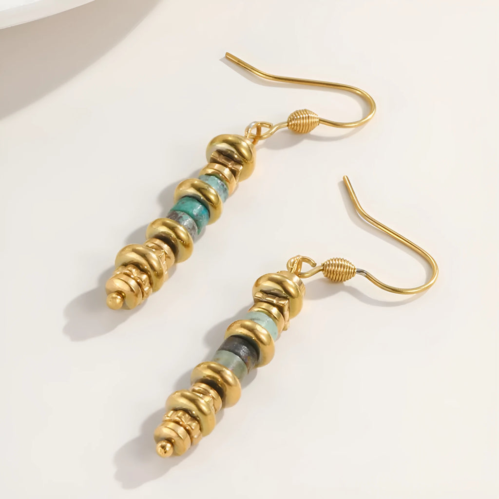 Geometric dangle earrings with gold plating and retro design