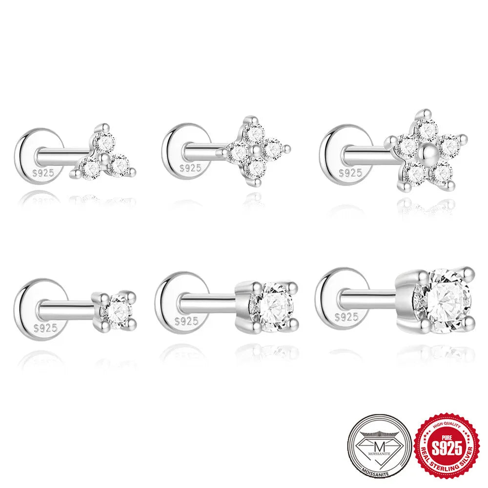 S925 sterling silver geometric petal stud earrings in 2mm, 3mm, and 4mm sizes