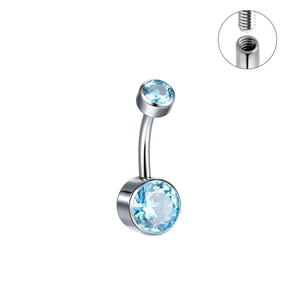 Titanium alloy double-headed navel stud with internal thread in various colours and sizes.