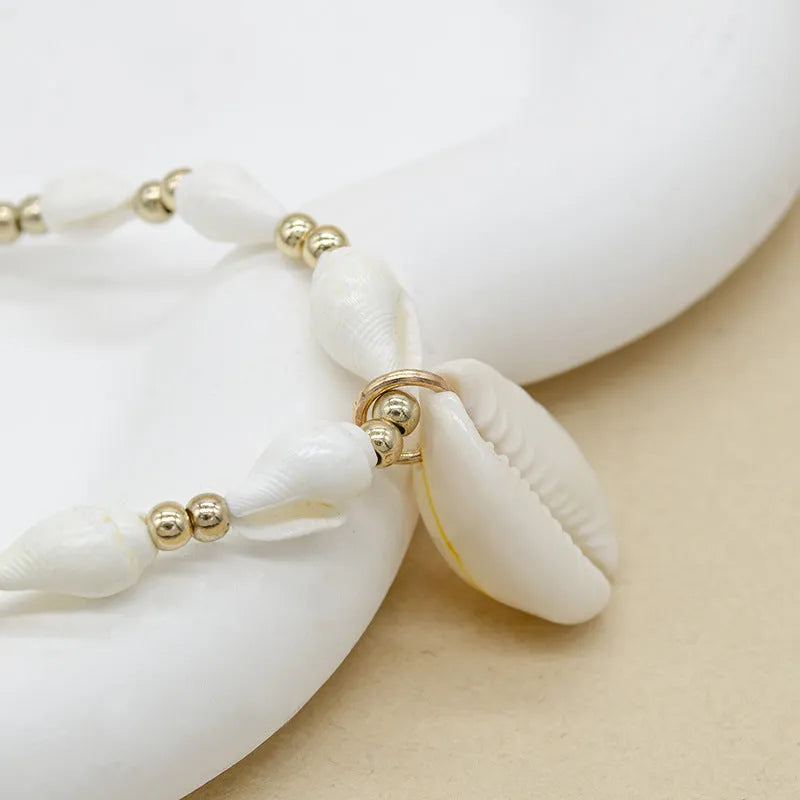 White conch shell bead necklace for women with mother of pearl pendant on a regular chain