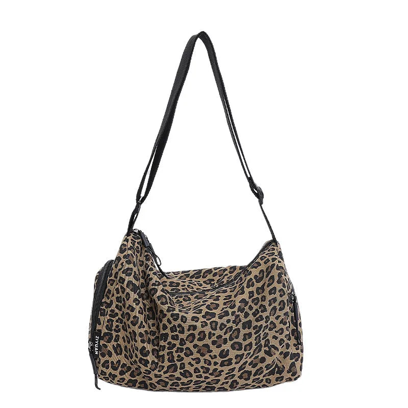 Leopard print cross-body shoulder messenger bag with sports styling and large capacity design