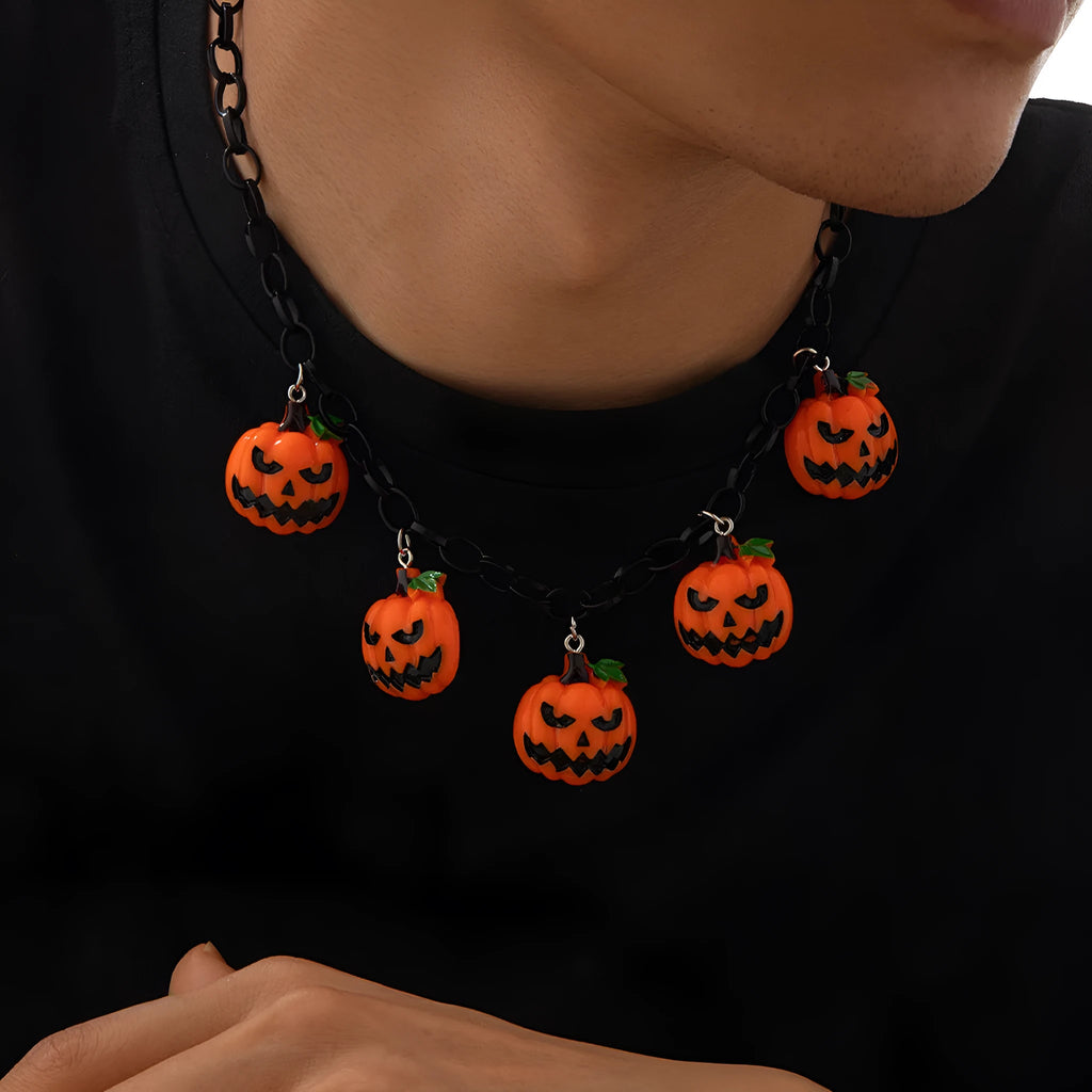 Halloween necklace with ghost pumpkin pendant in mixed colour acrylic cartoon design