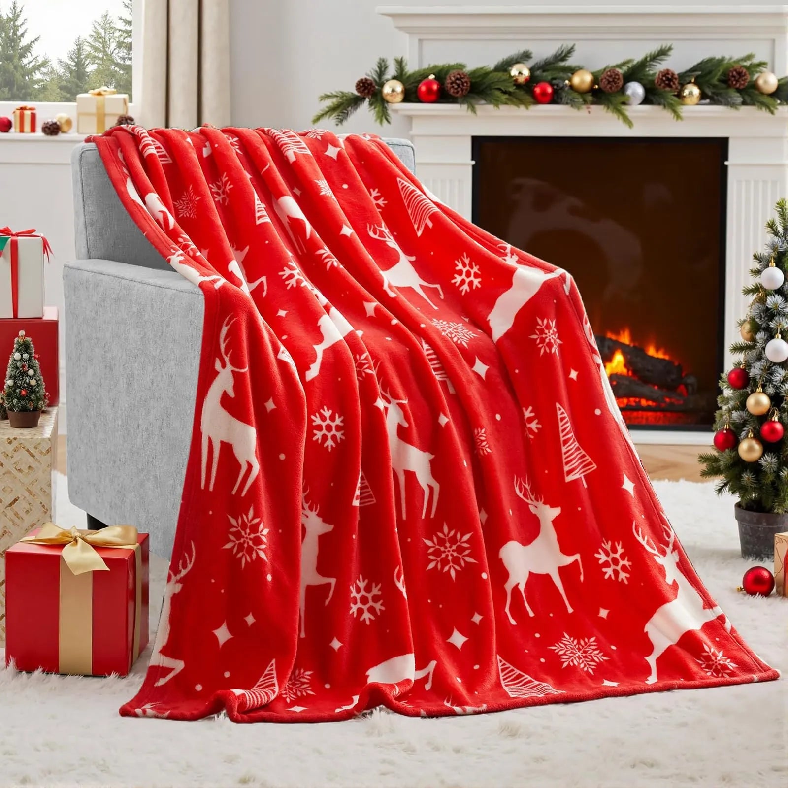 Soft flannel Christmas blanket in a chosen colour and size, folded to show texture.