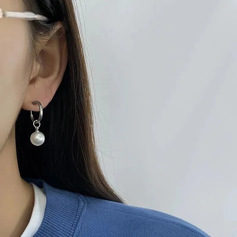 Pearl geometric drop earrings with titanium steel posts and alloy construction in hip-hop inspired design
