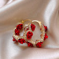 Red alloy ear clips with rose flower design for women's clip-on jewellery
