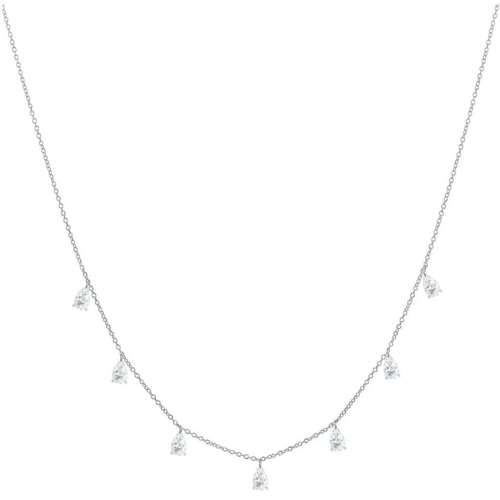 Women's silver necklace with a drop-shaped zircon pendant on an O-shaped chain, shown in golden yellow.