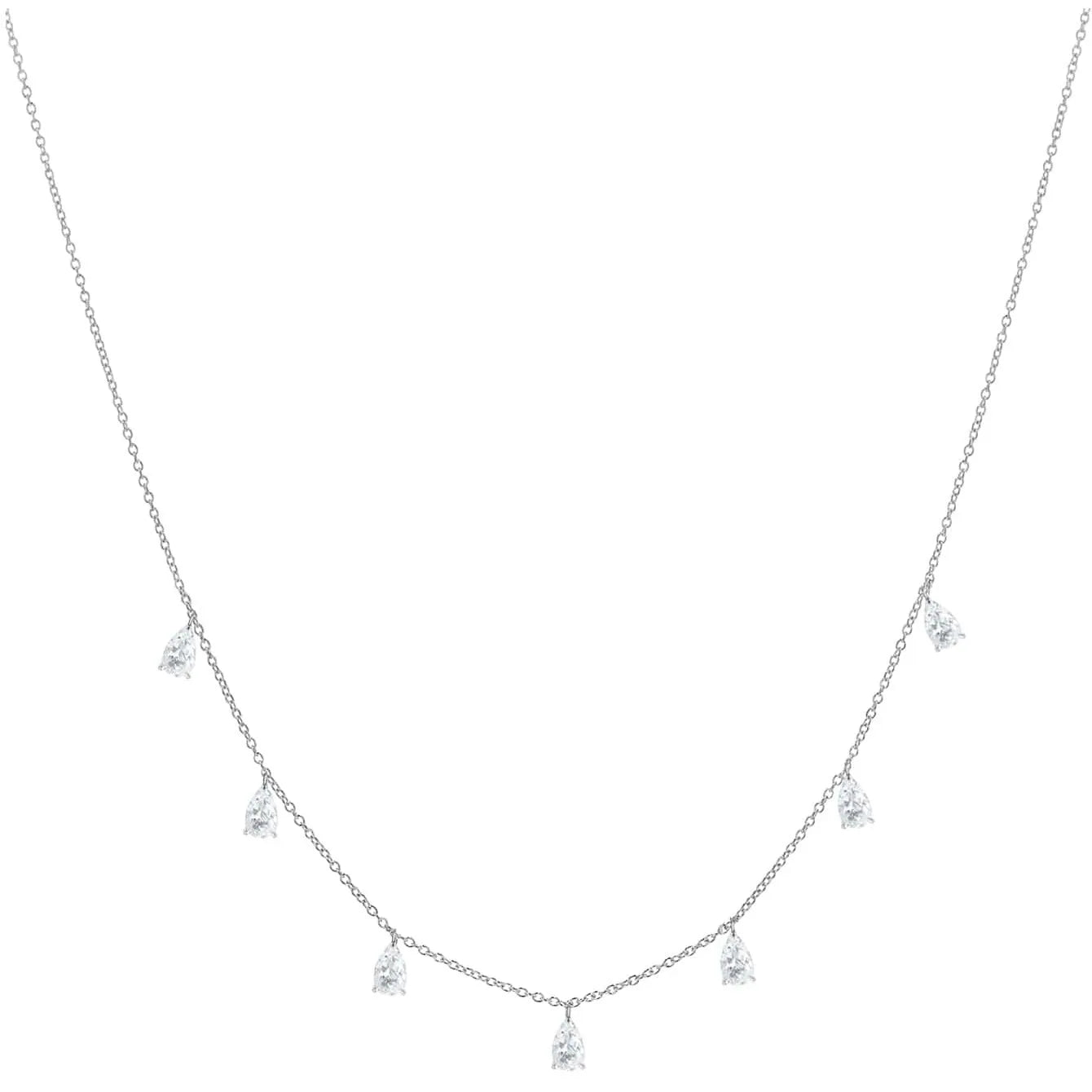 Women's silver necklace with a drop-shaped zircon pendant on an O-shaped chain, shown in golden yellow.