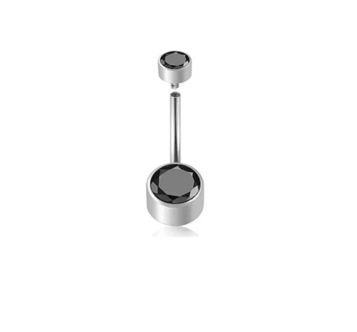 Titanium alloy double-headed navel stud with internal thread in various colours and sizes.