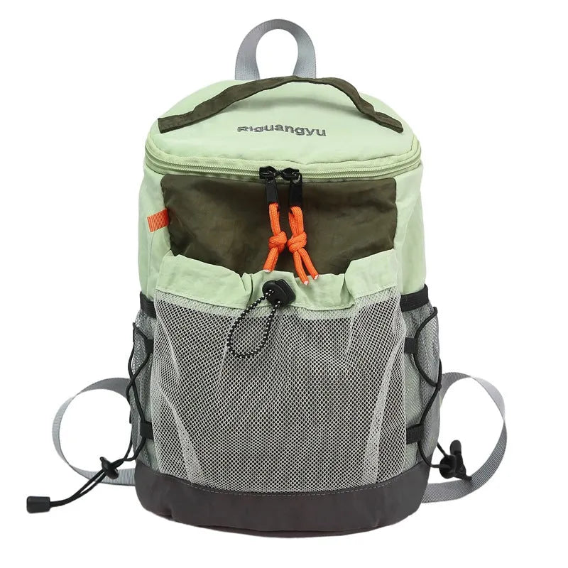 Blue casual waterproof nylon backpack with curved straps and fold design.
