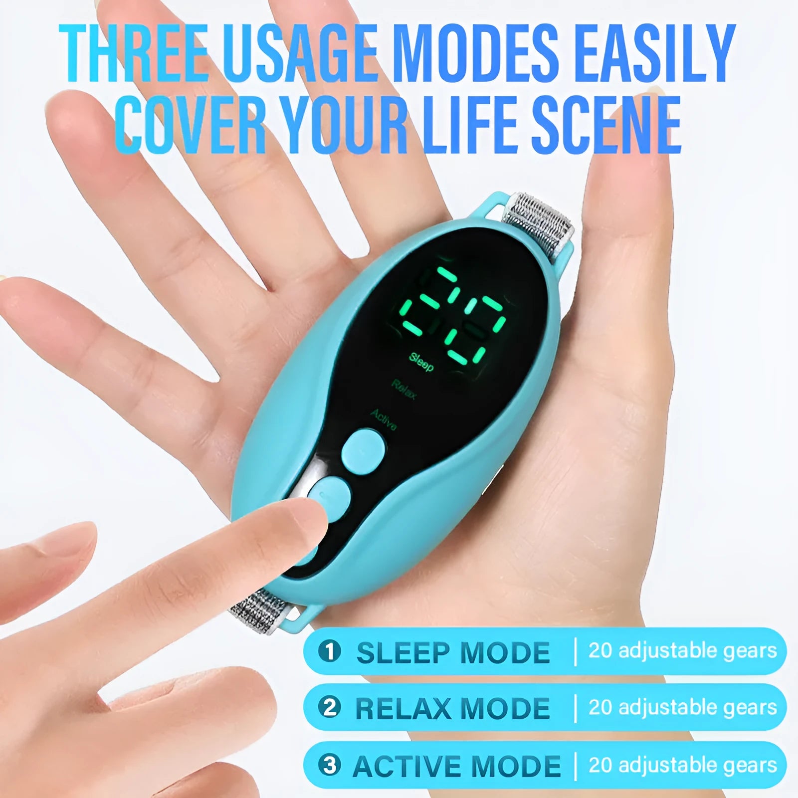 White or blue USB-powered sleep aid instrument with adjustable wind speed settings