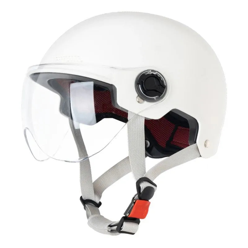 3C certified electric motorcycle helmet in polypropylene with sun protection, shown in Light Pink colour.