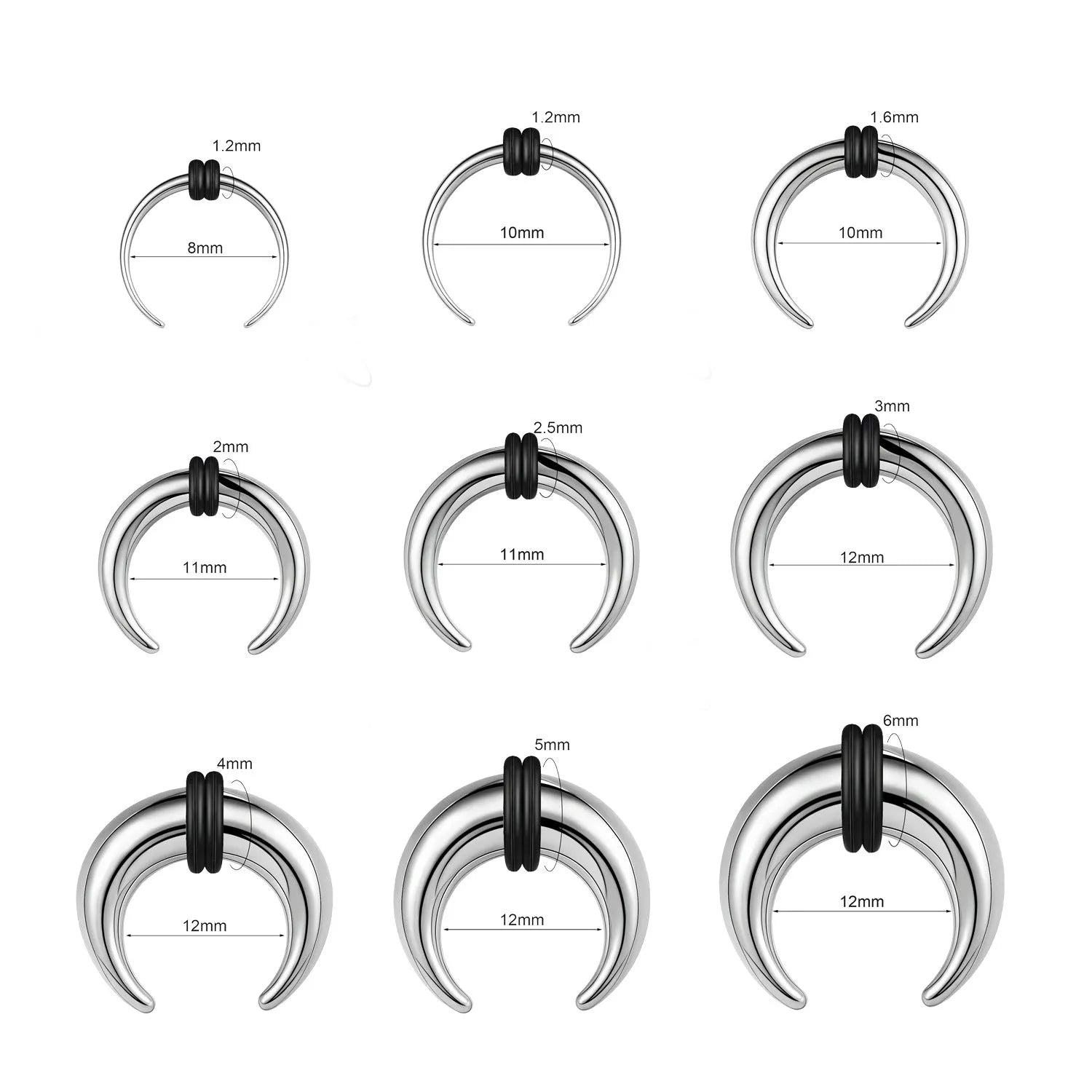 316 stainless steel C-shaped buffalo horn nose ring in black and steel colour options