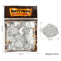 Set of 100 plastic Roman pirate coins with bronze, gold and silver electroplated finishes