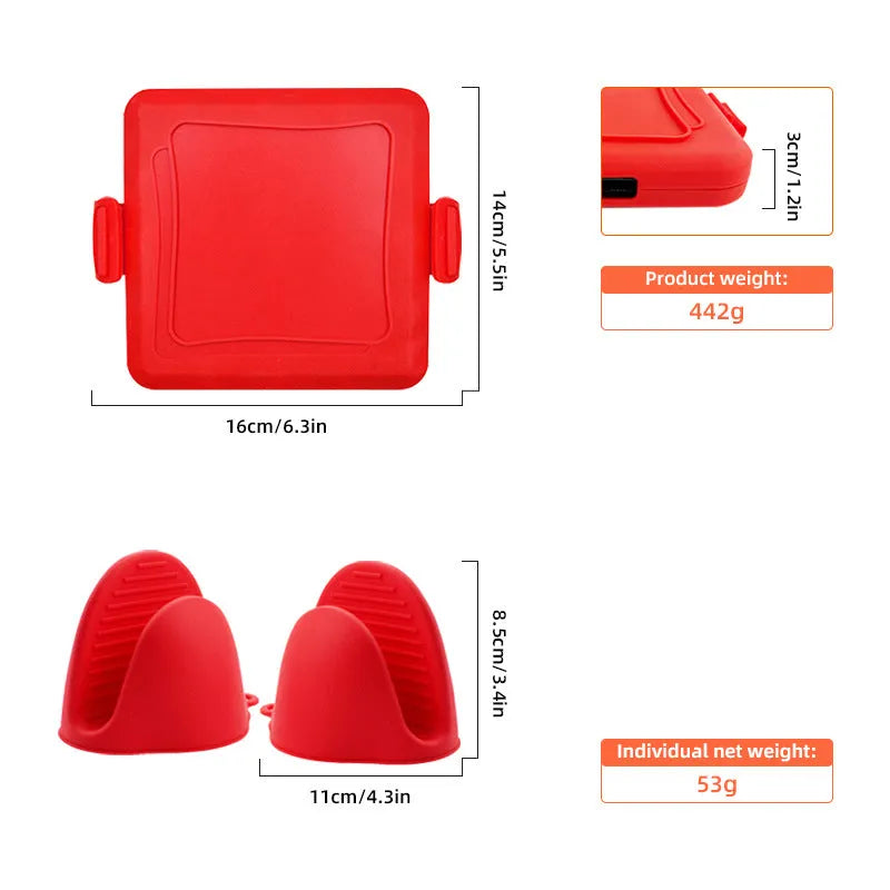 Blue silicone baking tray with integrated anti-scald gloves in handbag design