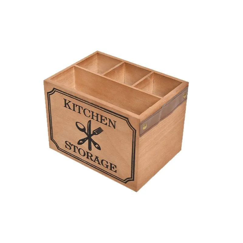 Modern solid-colour wooden kitchen storage box for knives, forks, and chopsticks with an internal grid.