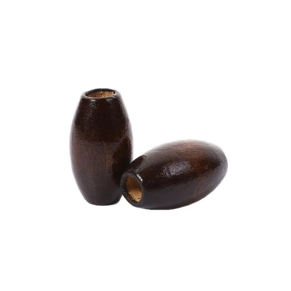 25mm oval wooden beads in dark coffee colour with 6mm hole and M-shaped raised bead profile
