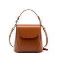 Genuine leather square shoulder bag 22x10x20 cm in beige with visible sewing thread detail and single shoulder strap