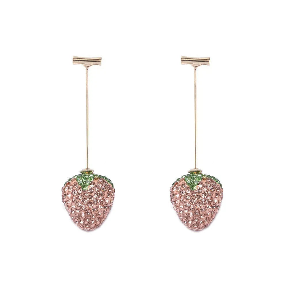 Geometric strawberry earrings with spot drill design in zinc alloy, showing colour variations