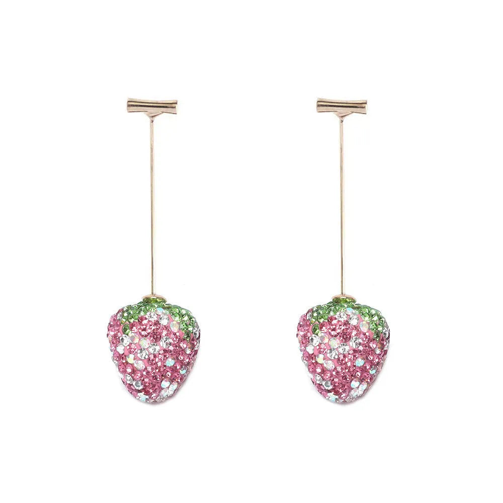 Geometric strawberry earrings with spot drill design in zinc alloy, showing colour variations
