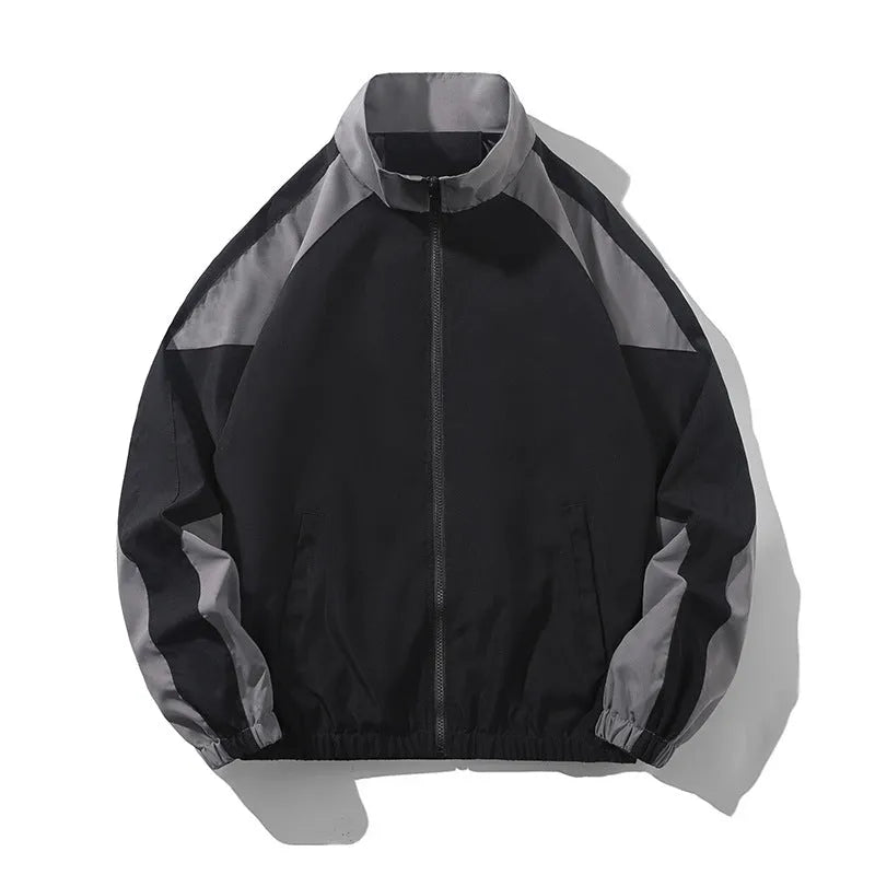 Men's black casual jacket with contrast stitching and side seam pockets