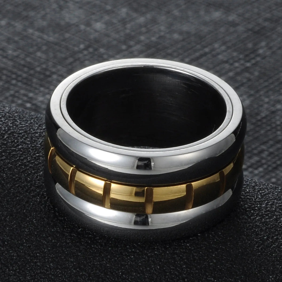 Ultra-wide gold titanium steel knuckle ring with rotatable band, sizes 7 to 10, natural style.