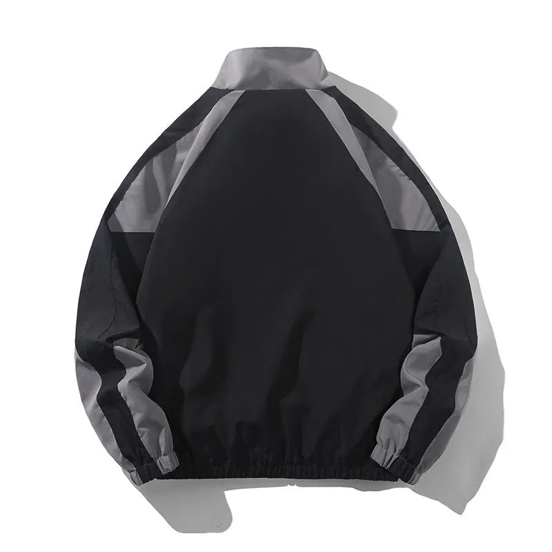 Men's casual jacket with contrast stitching design in black colour showing side pockets and regular sleeve construction
