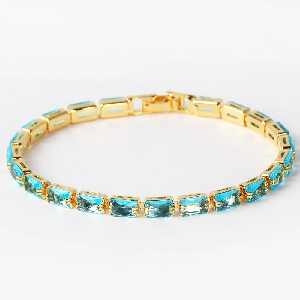 Women's electroplated zircon bracelet in alloy with golden plating and coloured stones