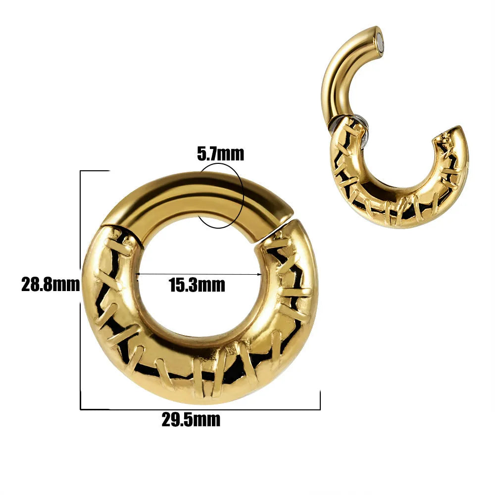 Stainless steel fashion earrings with totem pattern design in electroplated finish showing colour variation options