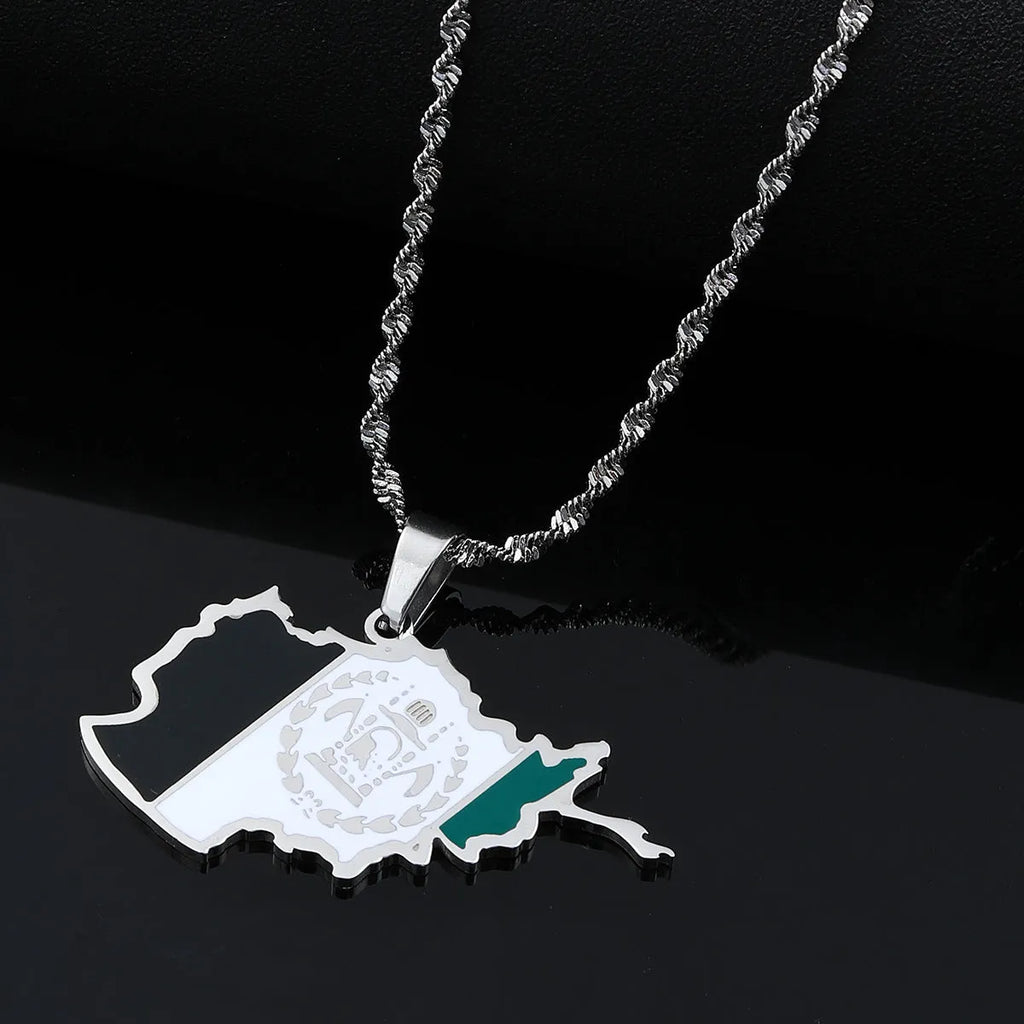 Map stainless steel necklace for men and women in gold or silver electroplated finish