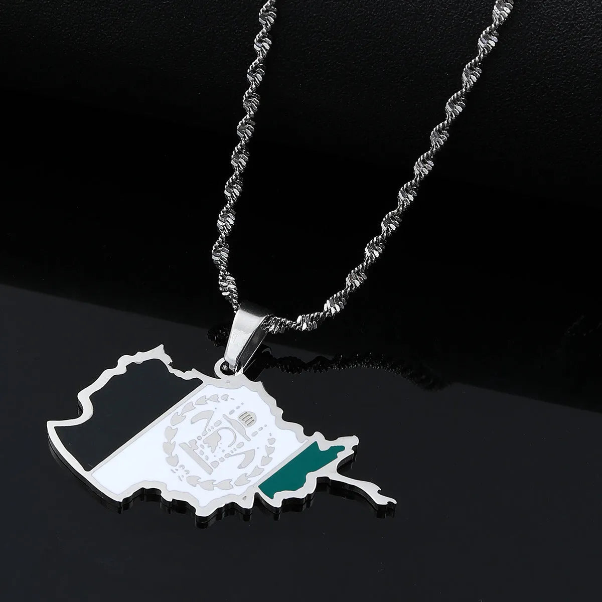 Map stainless steel necklace for men and women in gold or silver electroplated finish