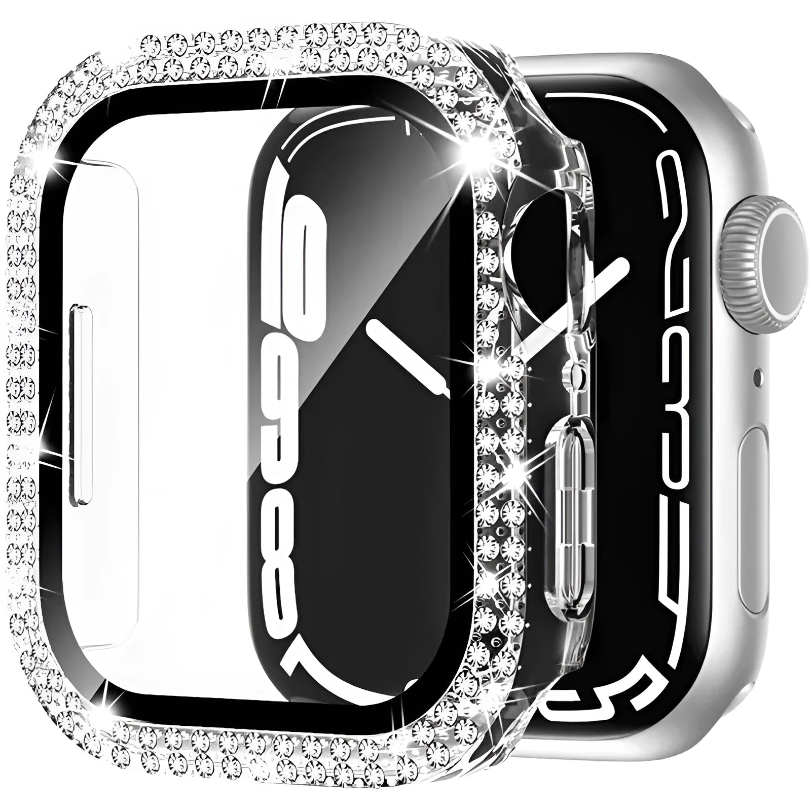 Apple Watch case with double diamond glass screen protector and flip-up privacy cover in multiple colour options