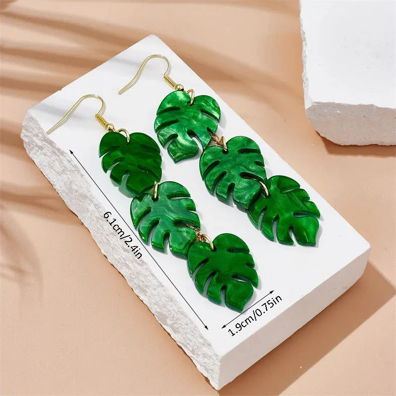 Acrylic drop earrings with a summer coconut artocarpus design on an alloy hook.
