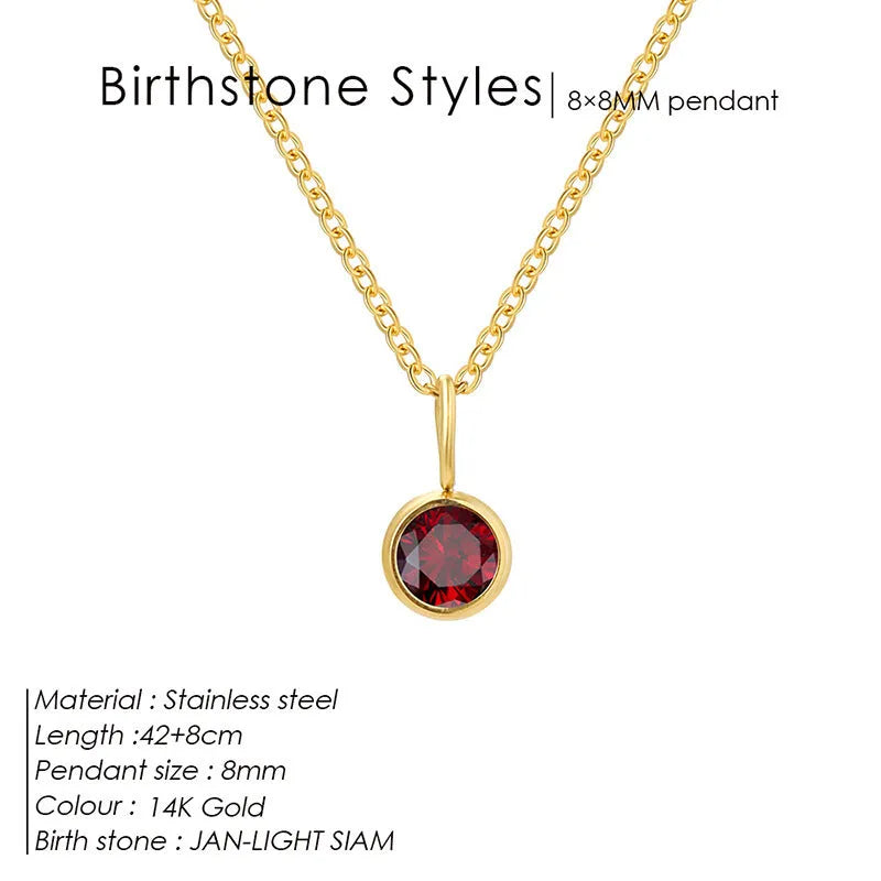 Entry Lux Colorful Rhinestone Pendant stainless steel U-shaped necklace with golden finish and July rose red rhinestone