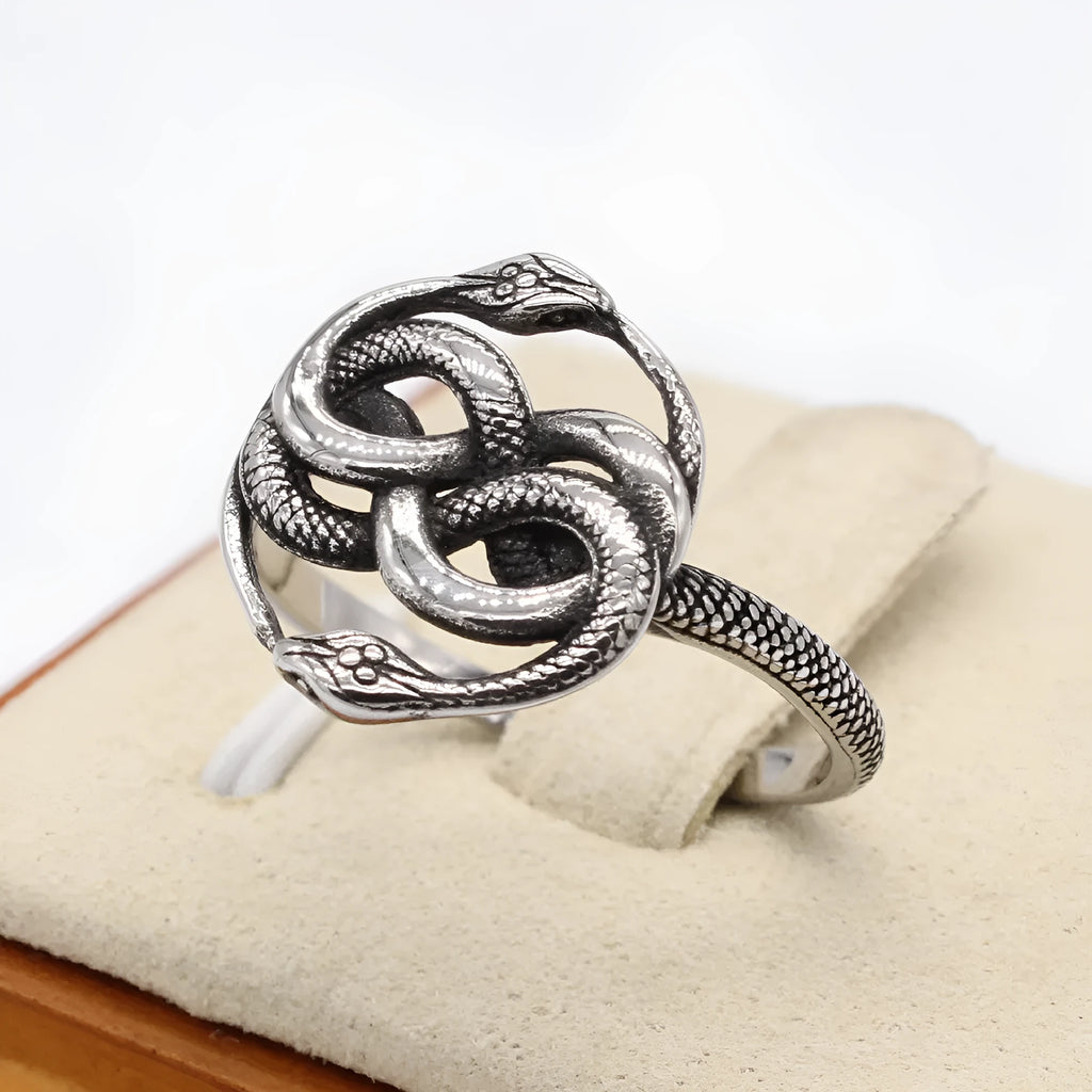 Titanium steel snake ring in retro style with steel colour, sizes 6 to 13.