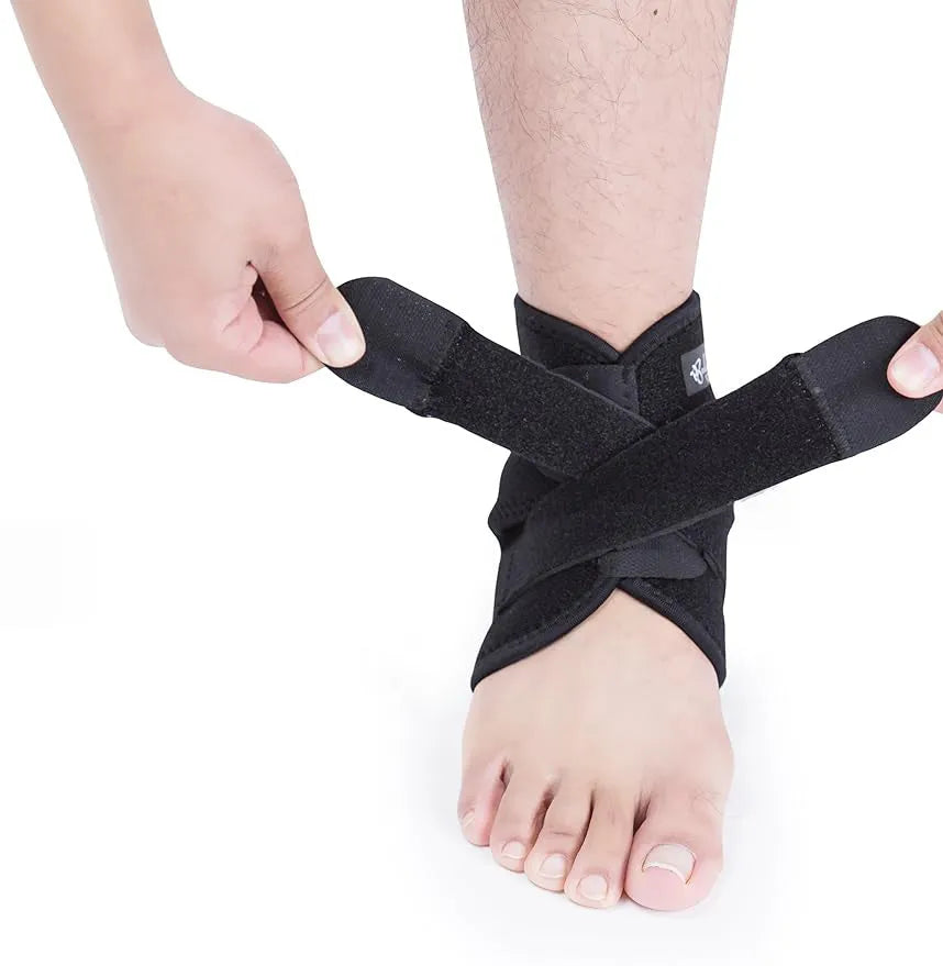 A black sports ankle support protective gear for basketball, football, running, and fitness activities.