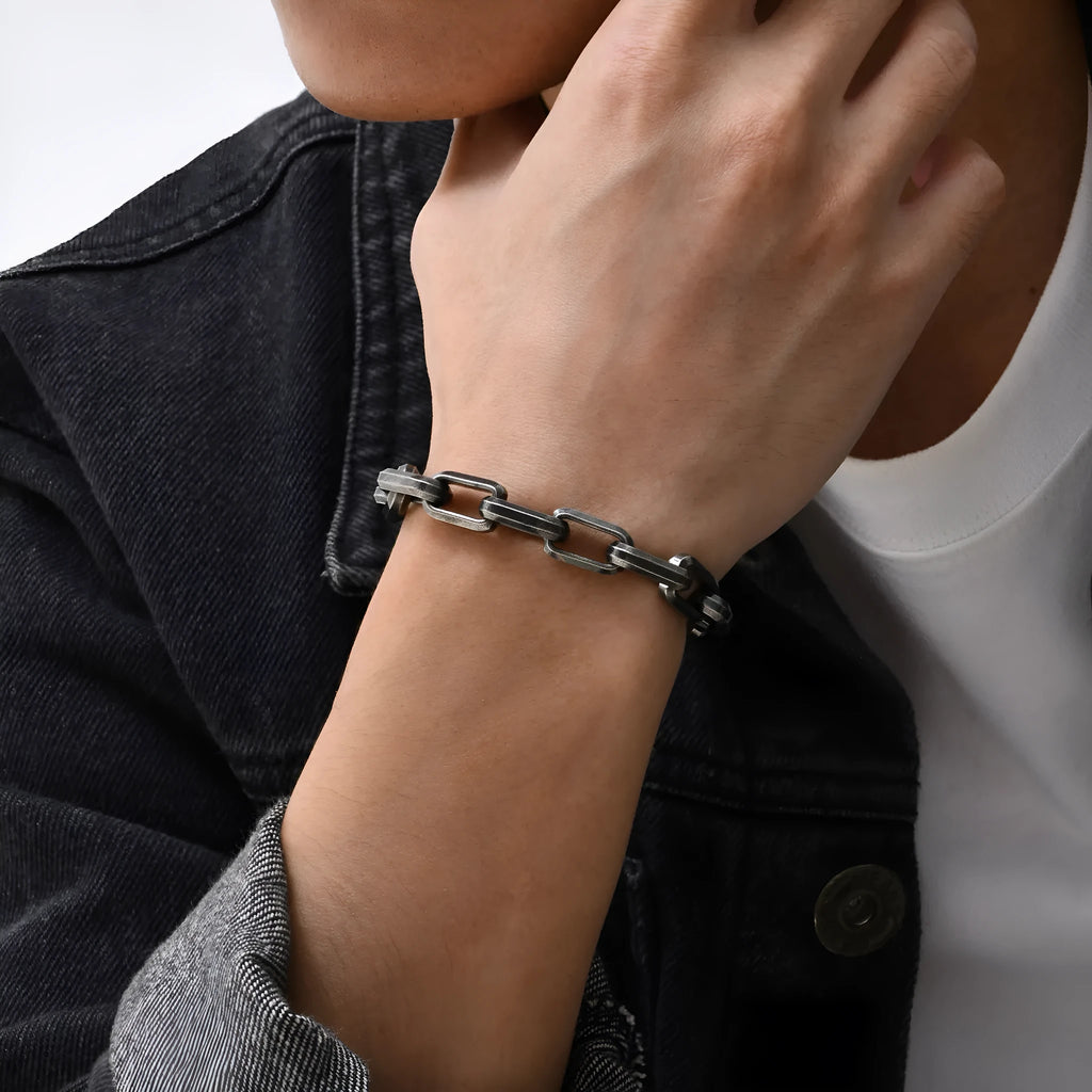 Titanium steel men's bracelet with simple square chain links in four colour options