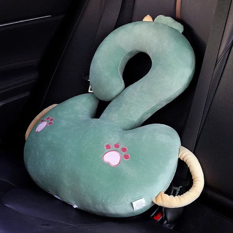 Cartoon animal hug car cushion pillow in a square 65x65cm size on a sofa.