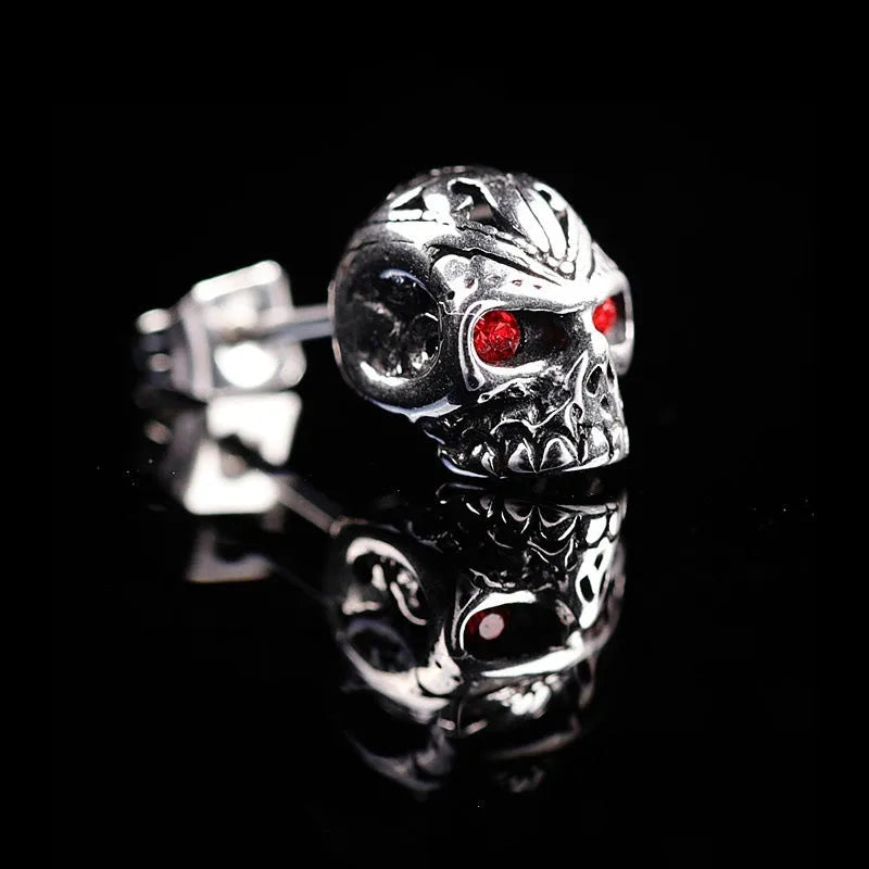 Retro red eye ghost head skull stud earrings with electroplated alloy construction